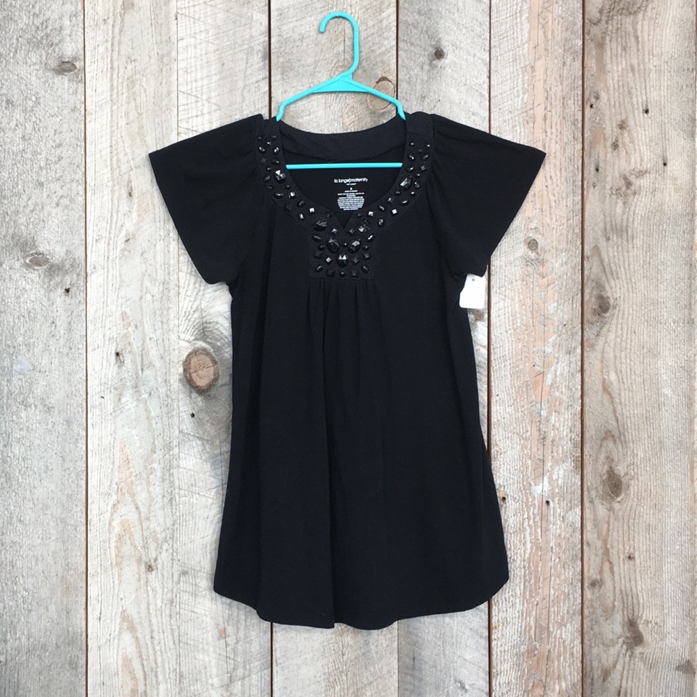Liz Lange black rhinestone neck jewel tee S